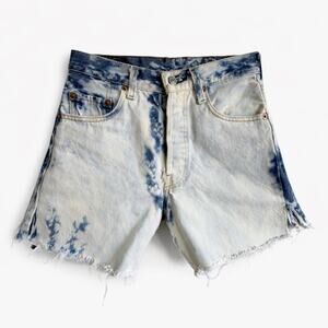 Levi’s 501 Tie Dye Bleached Denim Cutoff Shorts Raw Hem High Rise W28 Festival